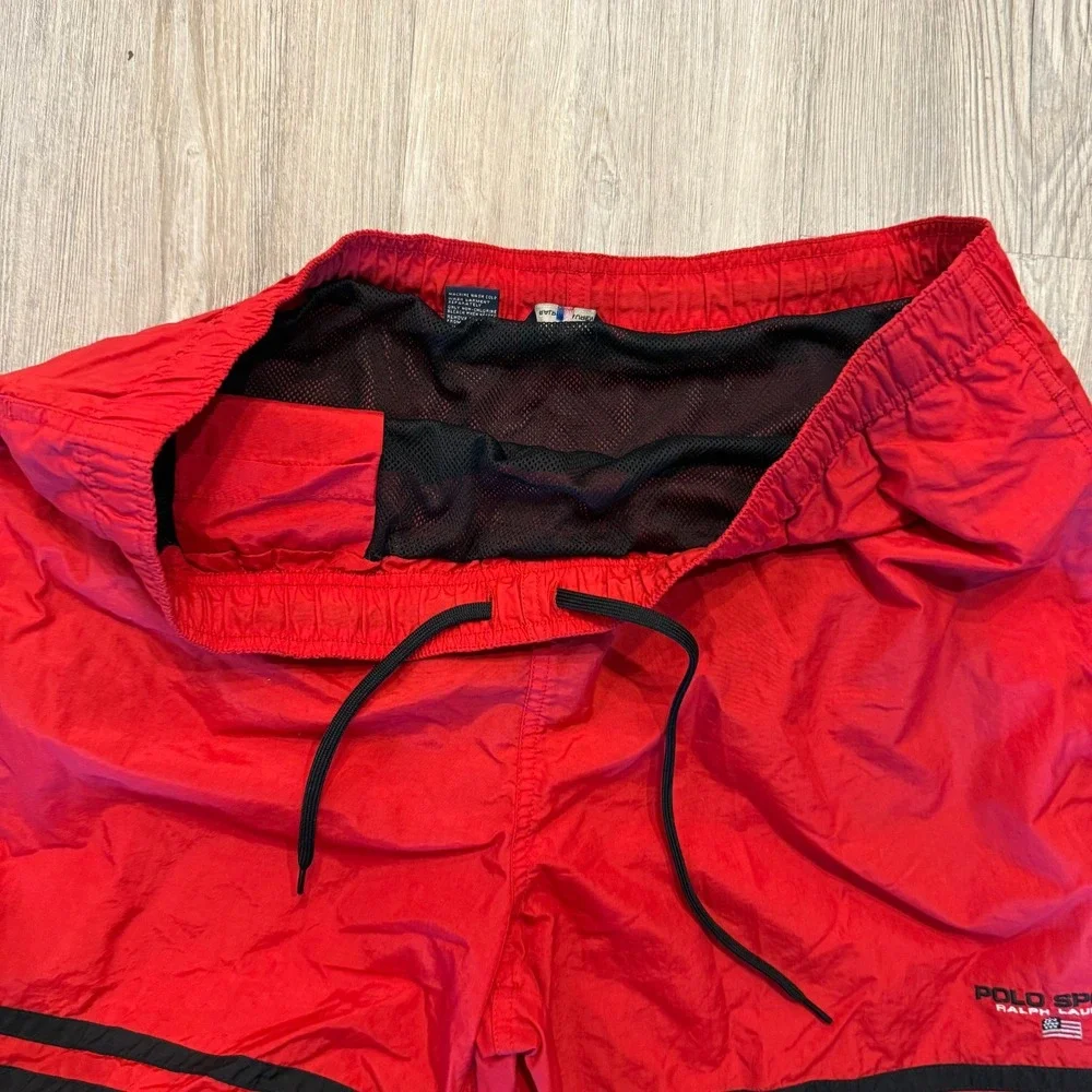 Vintage Polo Sport Ralph Lauren Mens Large Nylon Lined Swim Trunks Red